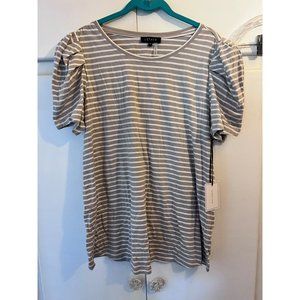 NWT 1.State Grey/White Stripe Puff Sleeve Blouse, 100% Cotton, Size 1X
